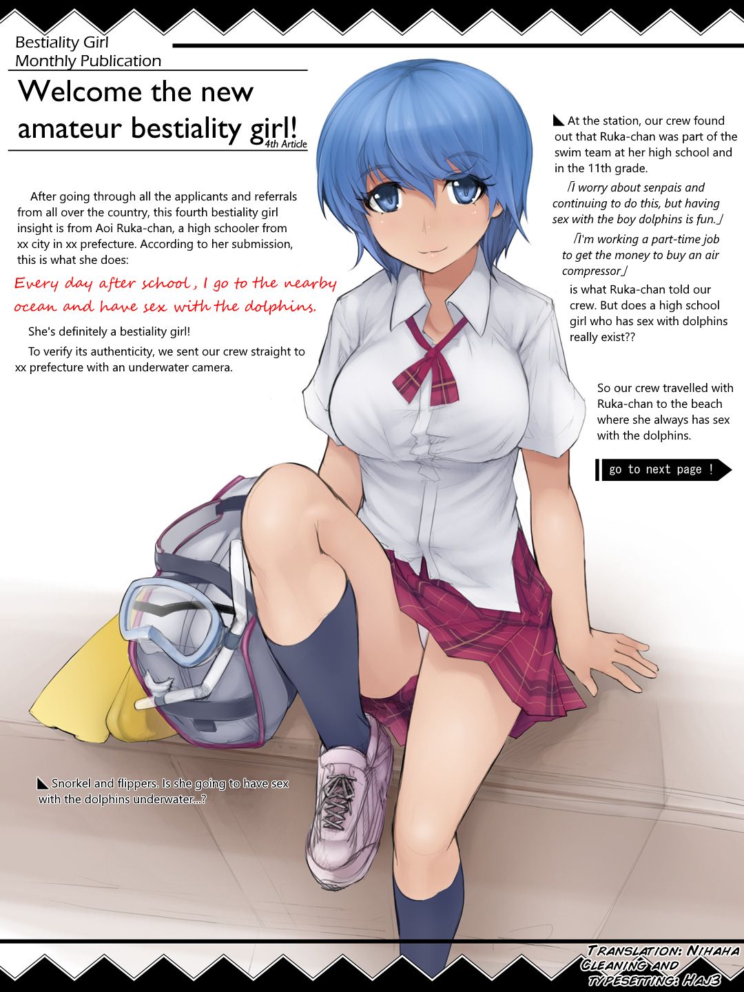 A high school girl's daily routine is to have sex with dolphins in the nearby sea on the way home from school. cover