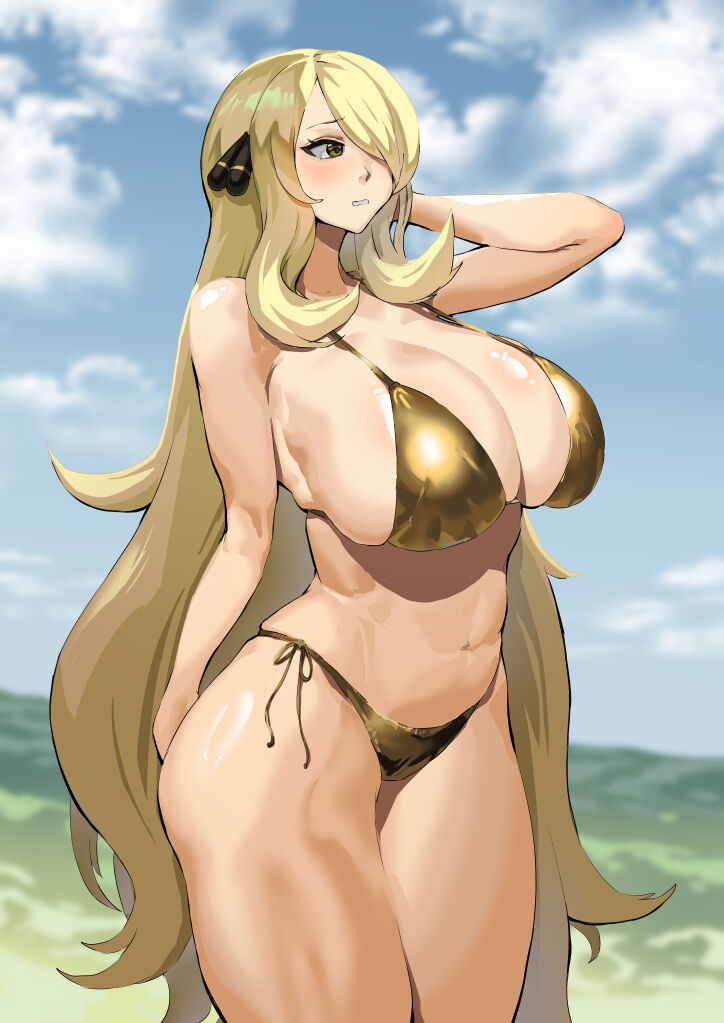 Cynthia is embarrassed to wear a gold bikini cover