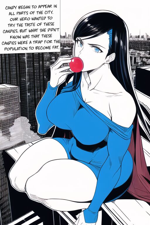 Expanding Heroine:Confronting the Virus Villain, Page 1 to 12, [FINISH] ,[Creator: HirumaDiabe, DeviantArt/Patreon], Weight gain anime girl, bbw, ssbbw, stuffing belly, SuperHero who gain a lot of weights because of a food addiction. cover