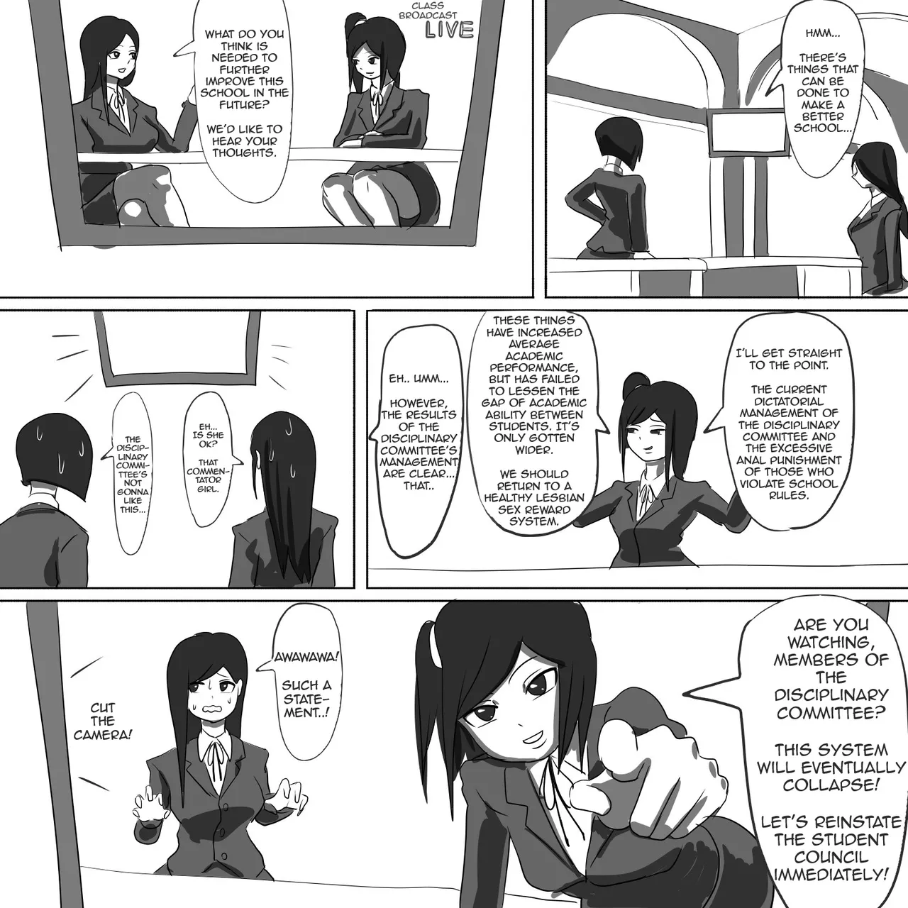 A student who criticizes the disciplinary committee on a class broadcast receives anal discipline cover