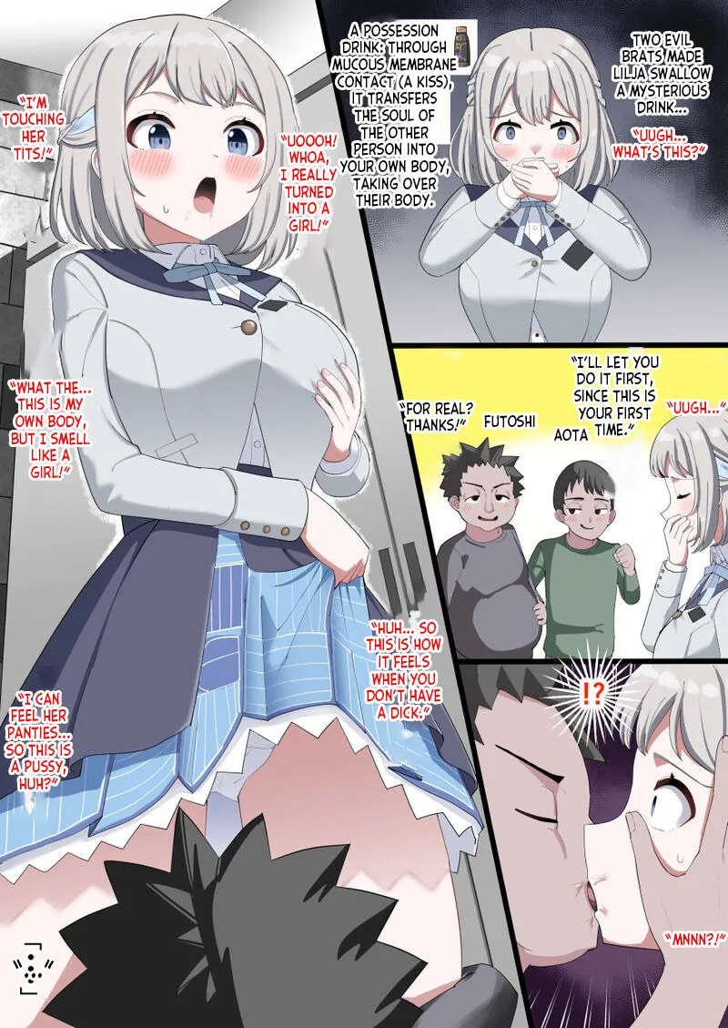 two evil brats messing around with a girl's body cover