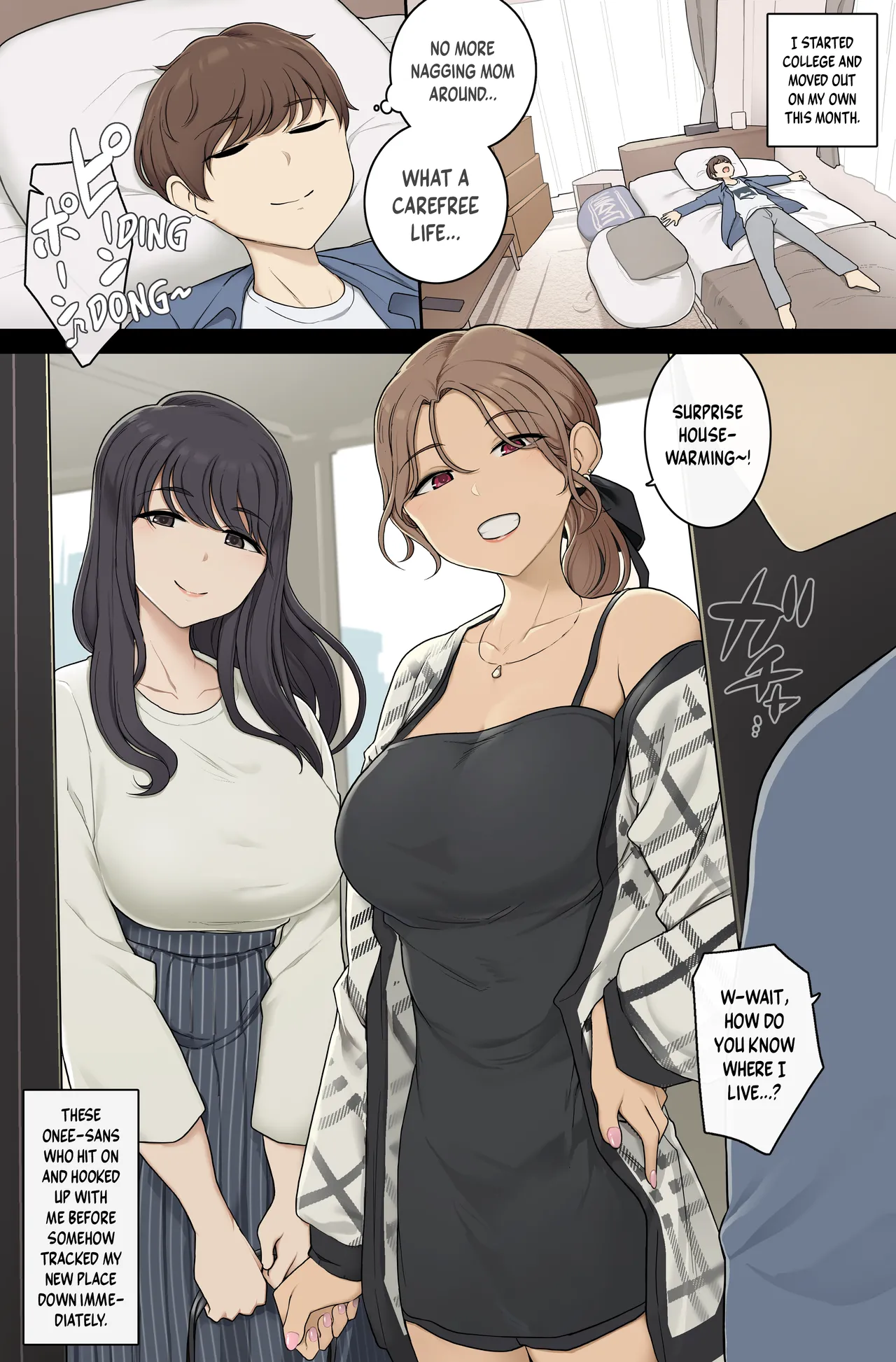 Tall, Busty Onee-sans Turn My New Place into Their Sex Room cover
