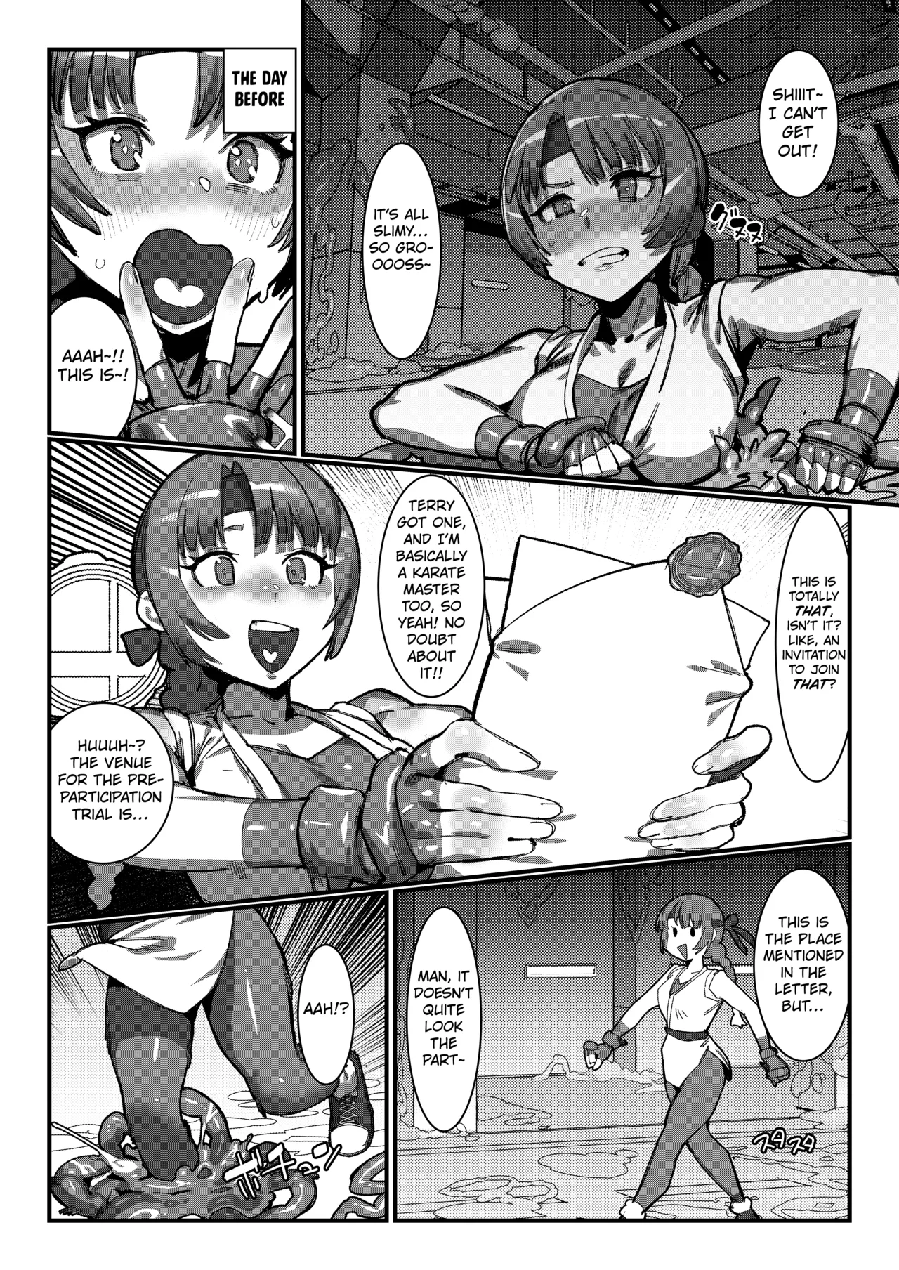 Yuri and Mai from KOF fall into a tentacle trap disguised as the floor cover