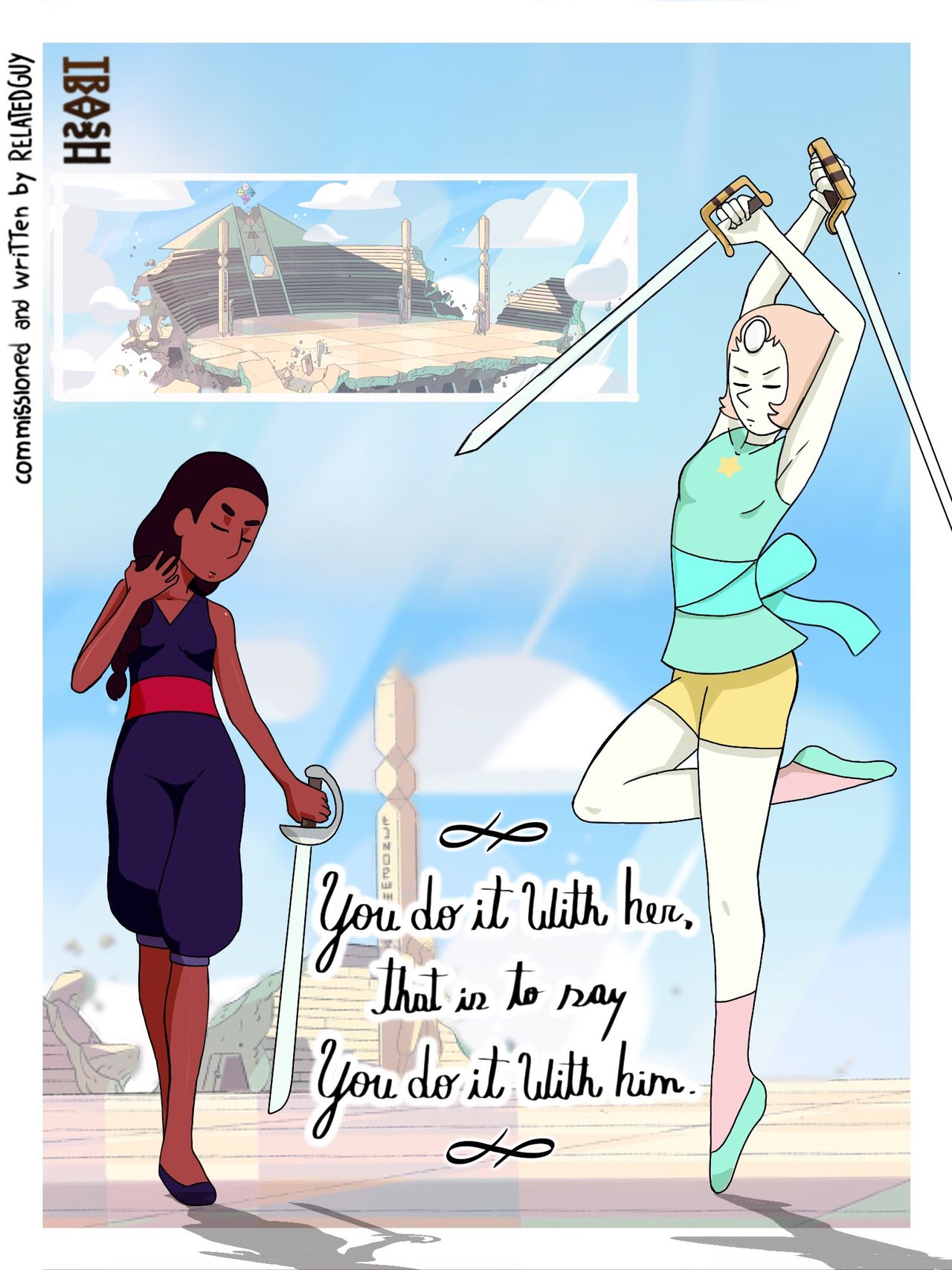You do it with her, that is to say you do it with him cover