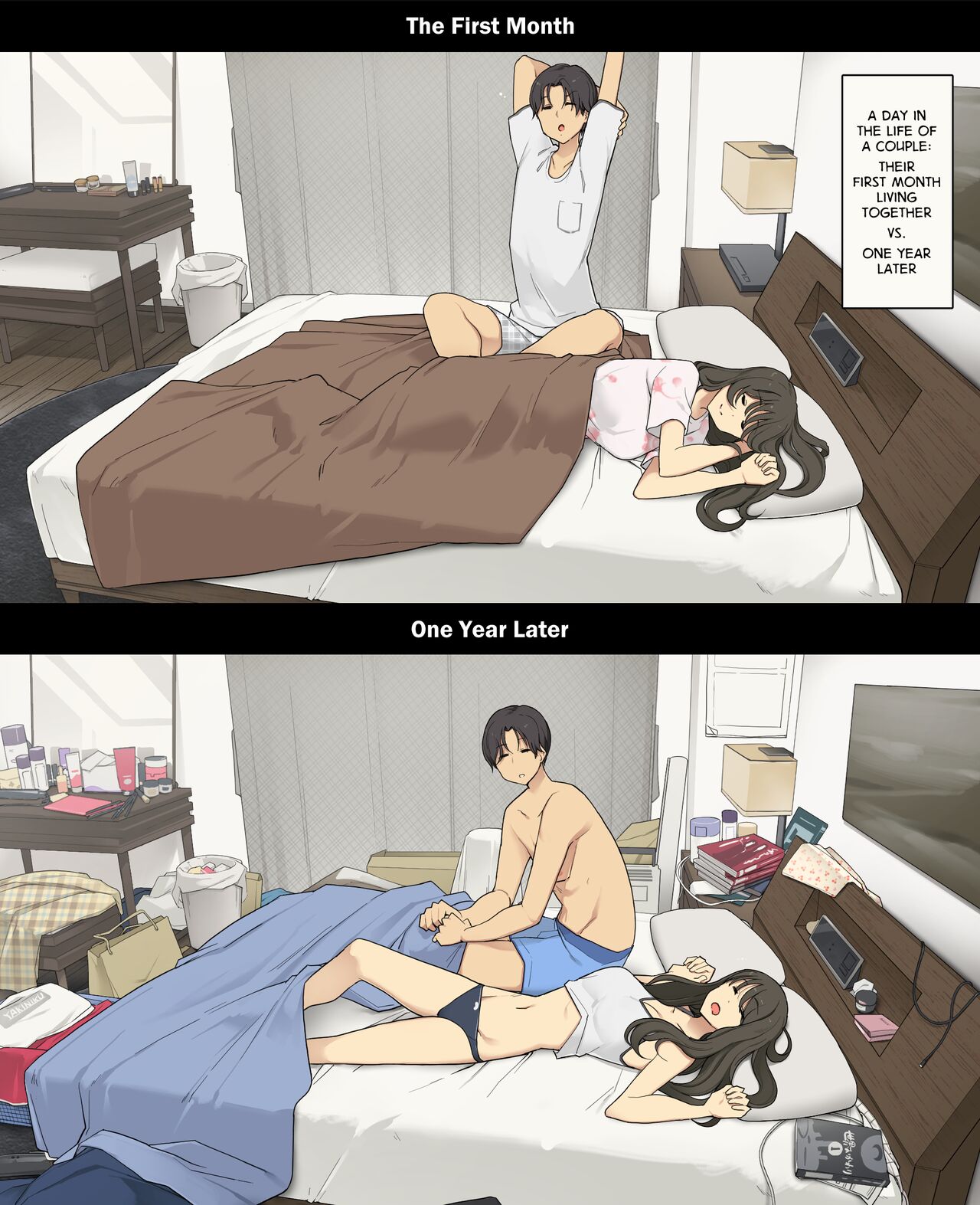 A Day in the Life of a Couple: Their First Month Living Together vs. One Year Later | Dousei Seikatsu Ikkagetsume to Ichinen Ato, Asaokite kara Shuushin made no Hikaku cover