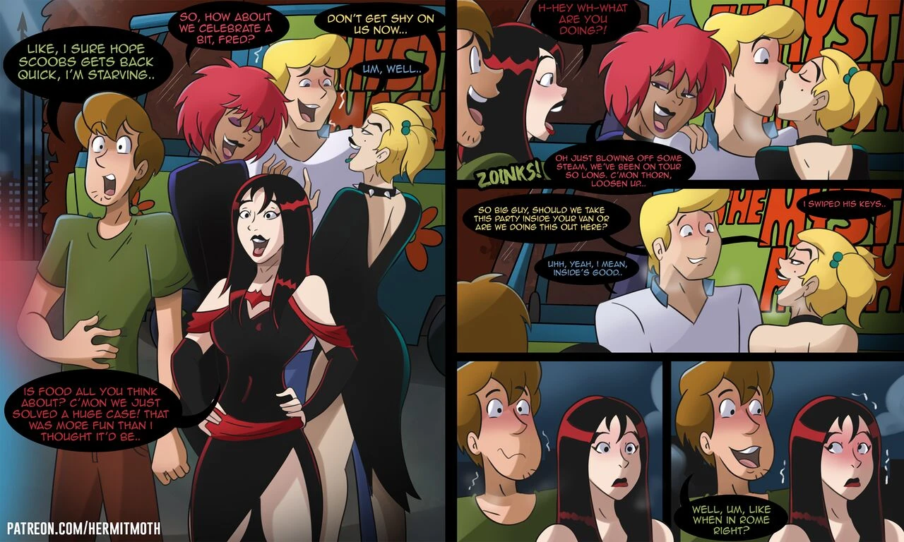 Shaggy and Fred party with the Hex girls cover