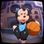 minnie mouse was at The Basketball court but she noted someone was recoding her cover
